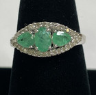 Sterling 925 Silver Diamond Emerald Size 8.25 Ring 3.1 Grams — photo 2