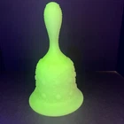 Vintage Fenton uranium custard satin glass bell Daisy and Button GLOWS