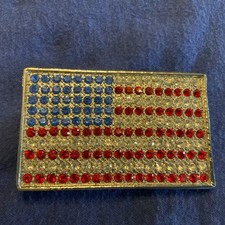U.S. American Flag Rhinestones Covered Patriotic Vintage Belt Buckle