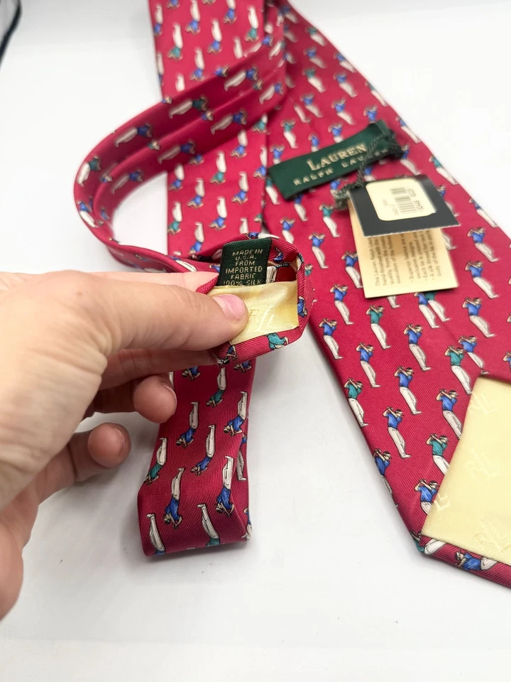 Nueva corbata de seda para golfista Lauren Ralph Lauren roja vintage nueva con etiquetas Foto 4 de 4