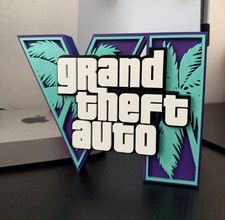 Sculpture logo Grand Theft Auto autoportante multicolore plastique décorative