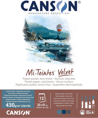 Mi-Teintes Velvet Drawing Paper Pad, Cool Tones, Assorted Colors, Glue Binding, 