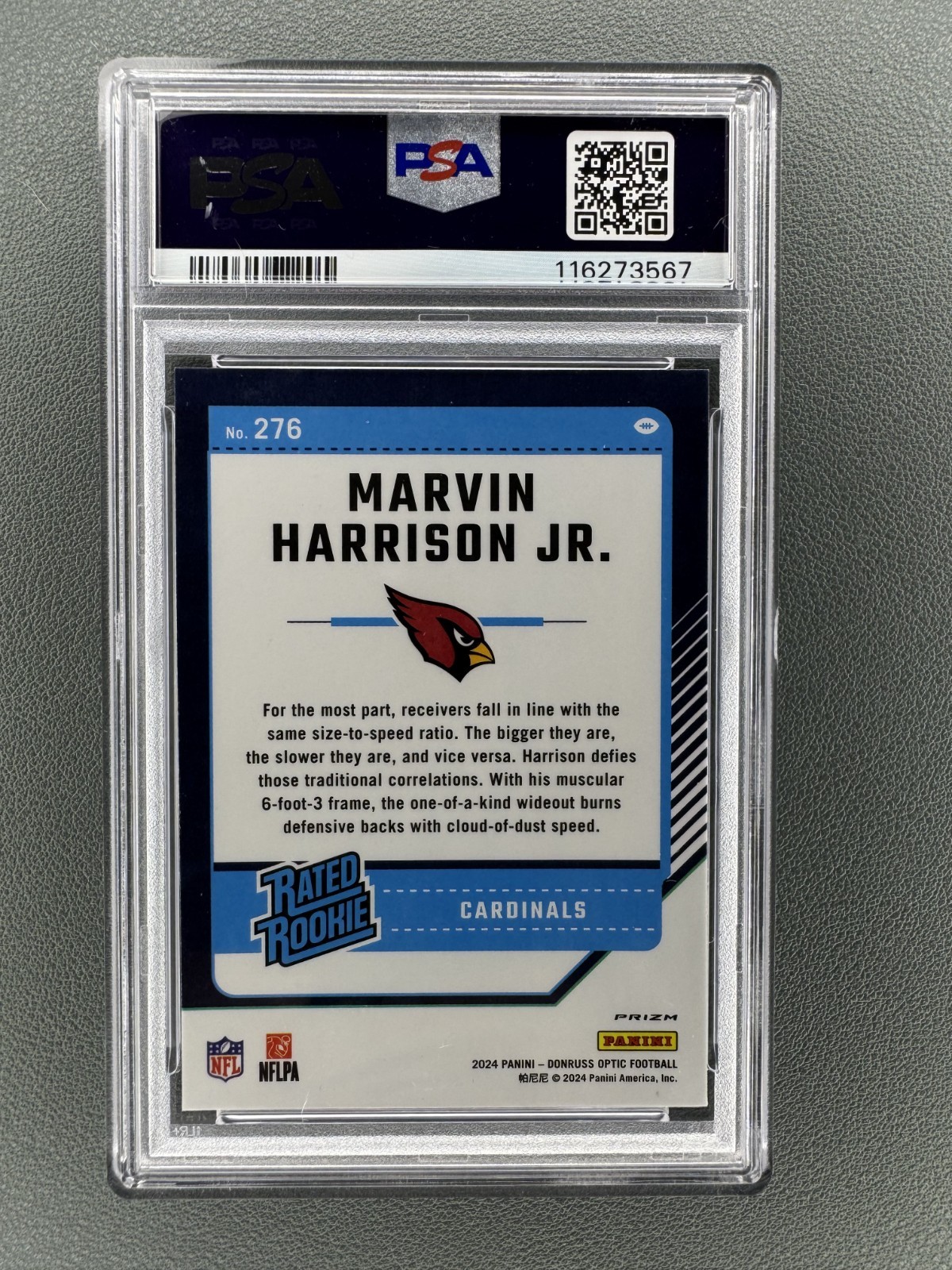 Marvin Harrison Jr. RC #276 Blue Glitter PSA 10 2024 Donruss Optic Rated Rookie view 4
