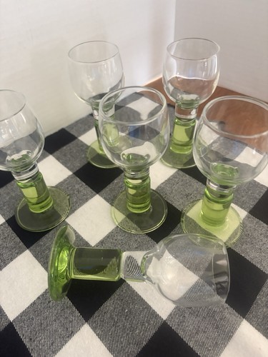 Bormioli Rocco Italy Limoncino Cordial /Footed /Green Shot Glass Set of 6/mint - Picture 6 of 6