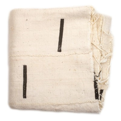 White Bogolan Mali Mud Cloth Minimalist Design African Black and White Cotton