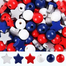 180 Pieces Patriotic Wooden Beads Independence Day Garland Supply Red White Blue