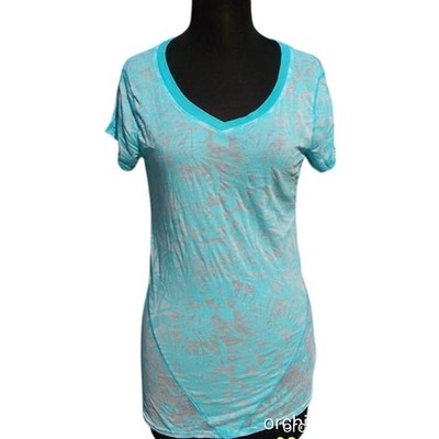 Cache Blue Stretch Bamboo Flower Burn Out Tee Top Peek A Boo Soft V Neck NWT S/M