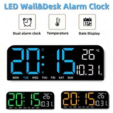 LED Digital Wall Clock Temperature Date Week Display Desk Dual Alarm Clock Gift