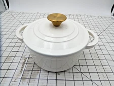 Crofton 2 Qt (2L) Cast Iron Mini Dutch Oven White with Lid - A Little Worn