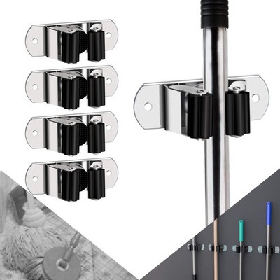 CWOVRS Broom Holder Wall Mount, 4 Pack Mop Stainless Small, Black