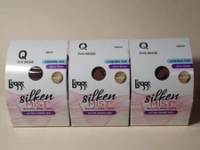 L'eggs Silken Mist 3 Pair Ultra Sheer Tights Sun Beige Size Q Control Top
