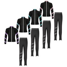 Kid Figure Skating Outfit Girls Ice Skating Jacket Shiny Coat and Pants Set
