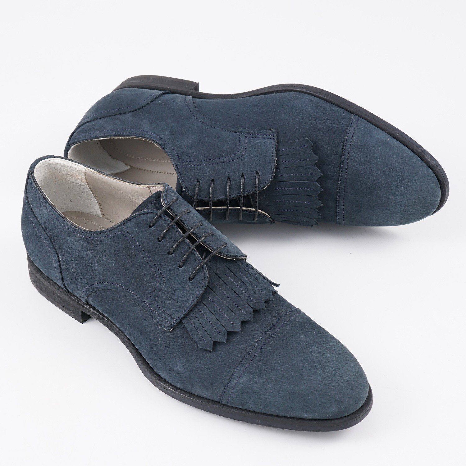 SAOLA Scarpe eleganti Kiton Ink blu morbida pelle di vitello nabuk Derby US 9 (Eu 42)