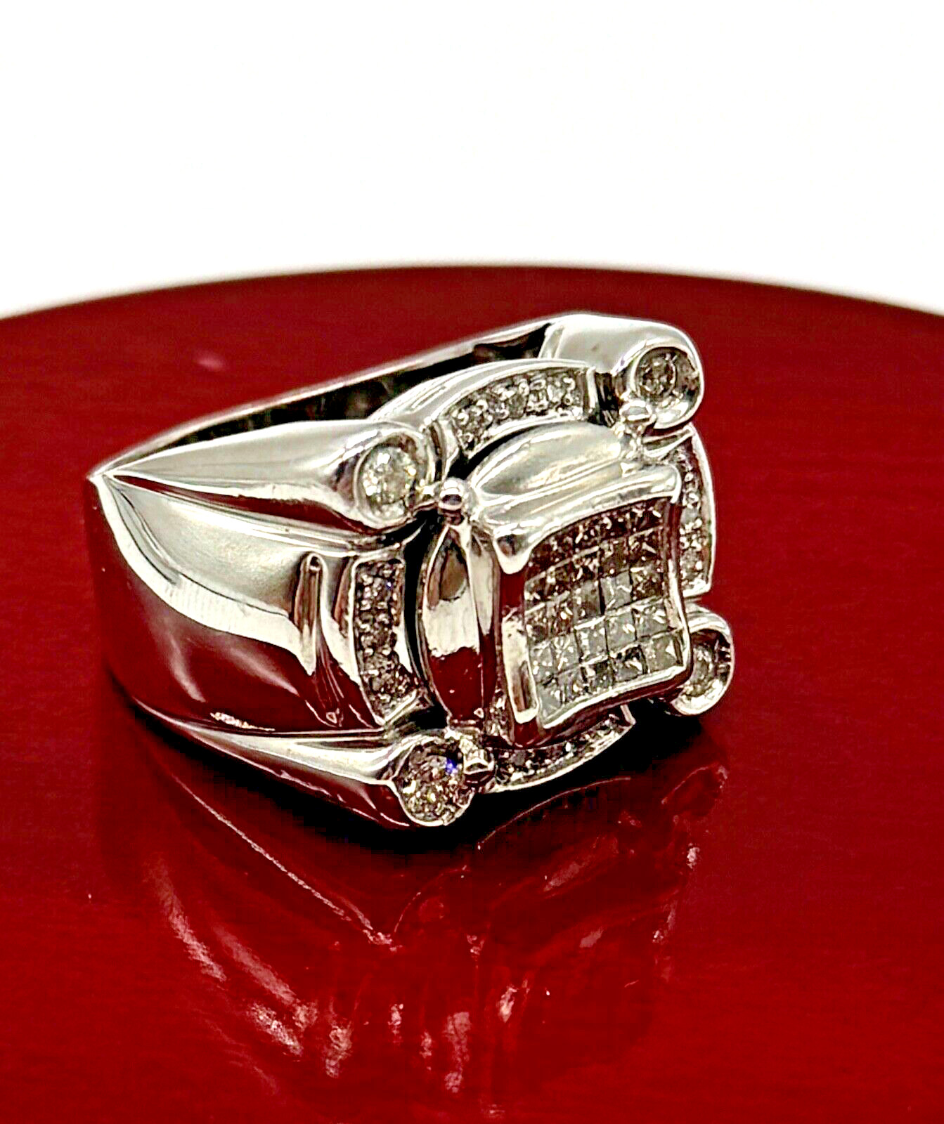 Mens Princess Cut Diamond Statement Ring 14k Soli… - image 2