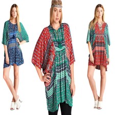 VELEZRA Womens Flowy Pheasant Boho Dolman Half Sleeve Bohemian Dress S M L  