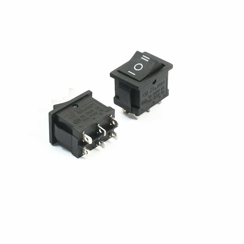 On-On Rectangle Rocker Switch - DPDT, 10A Rating, Quick Connect Terminals