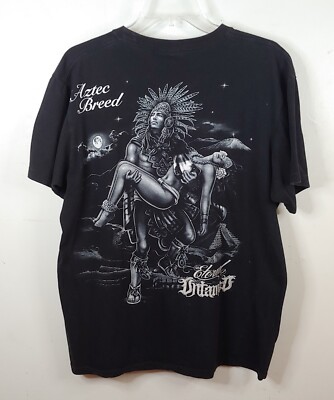 AZTEC WARRIOR WITH LADY PYRAMID MOON AZTEC BREED ETERNAL UNTAMED T-SHIRT Y2K