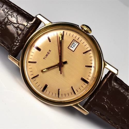 1976 Vintage Timex Mercury Men Date Watch New Straps Crystal Serviced Keeps Time