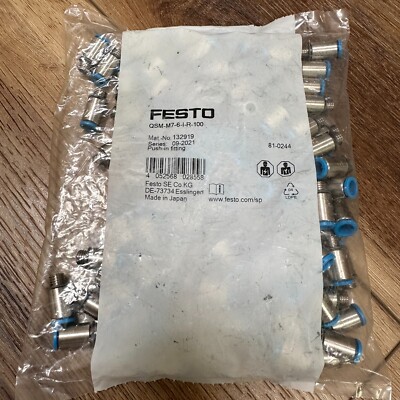 NEW FESTO QSM-M7-6-I-R-100 Push-in Fitting (Pack of 100) 132919