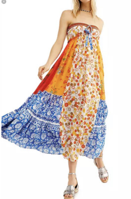 69 NWT Free People Golden Dreams Maxi Multi Long Dress sz S Patchwork $198  | eBay