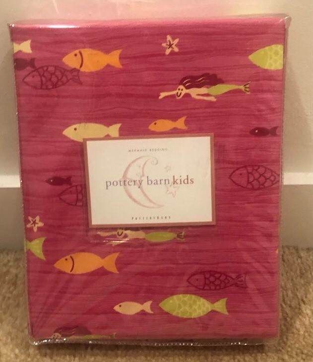 VINTAGE POTTERY BARN CHILDRENS MERMAIDS & FISH SUMMER BEACH FULL SHEET SET~NIP
