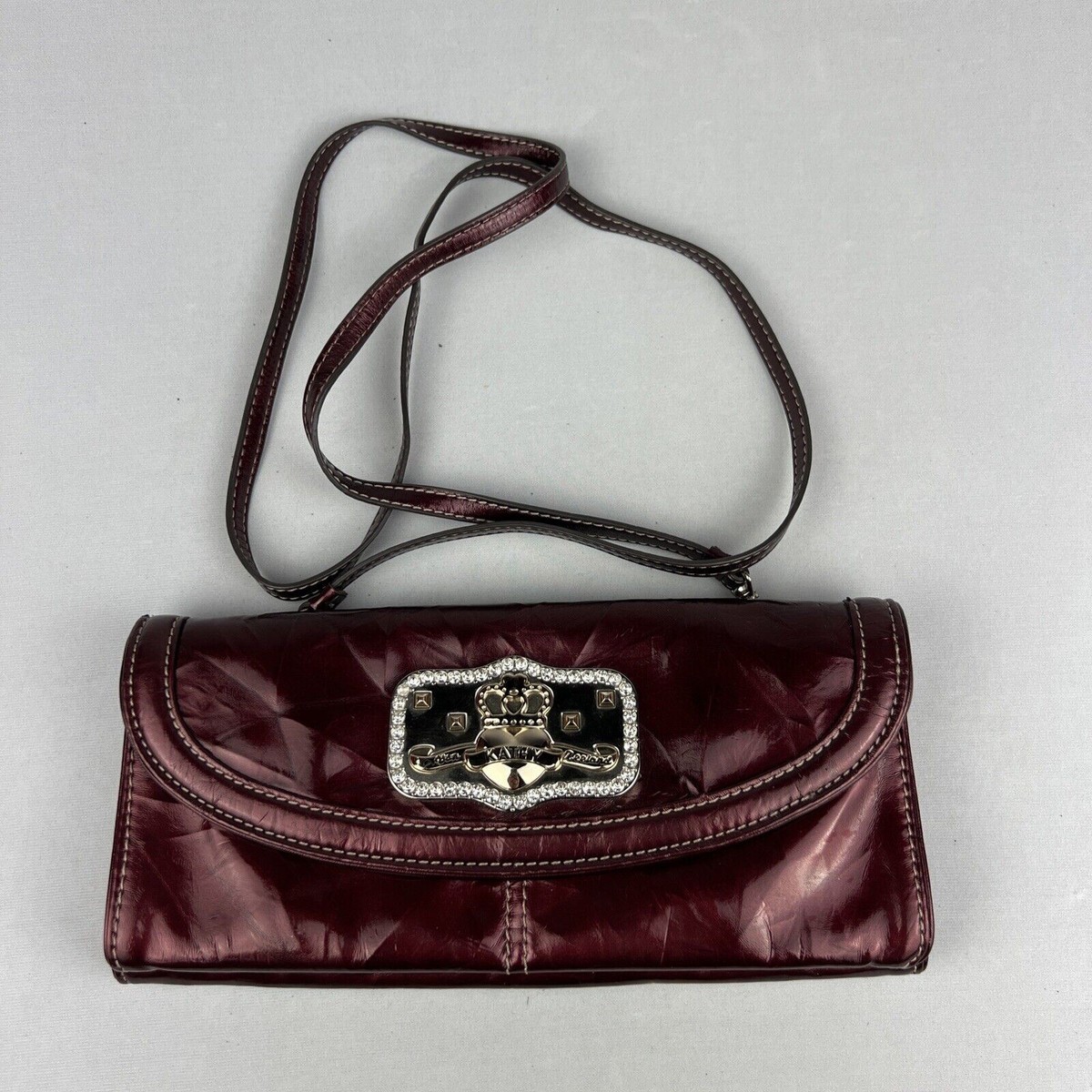 Kathy Van Zeeland Red Leather Crossbody Clutch Purse Charm Wallet