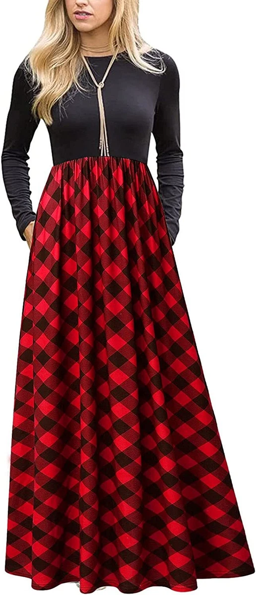 Long sleeve hotsell plaid maxi dress