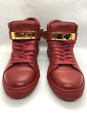 Buscemi Padlock Key Pebbled Leather Sneaker, Red NWB SIZE