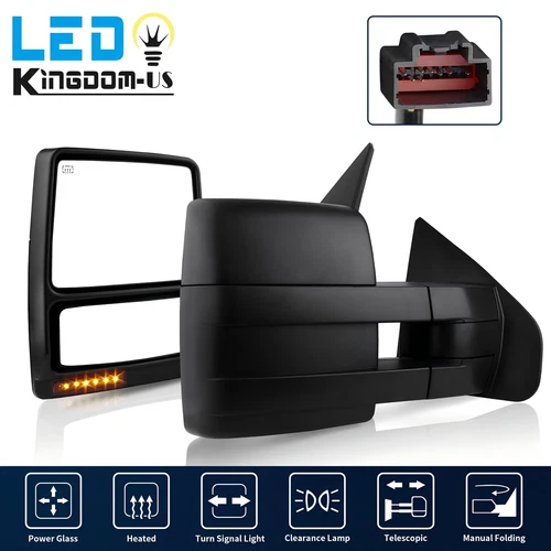 Left + Right Power Heated Tow Mirrors For 2007-2014 Ford F-150 F150 Puddle Light