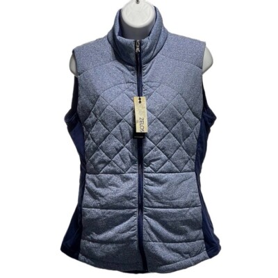 ZELOS VEST Blue Quilted Puffer Zipped Side Ribbed Packable w/ bag Size M NEW
