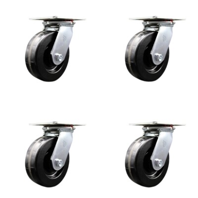 6 Inch Heavy Duty Phenolic Caster Set with Roller Bearings Set of 4 SCC