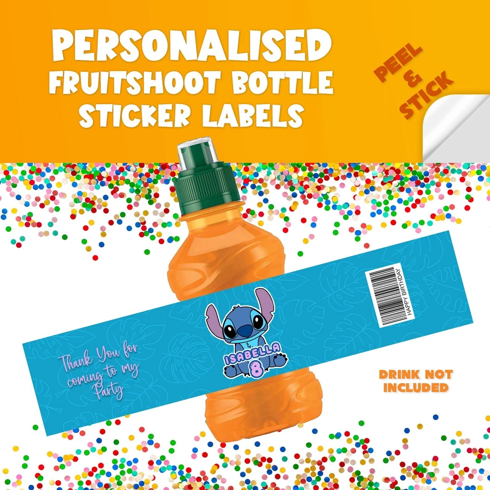 7x Lilo & Stitch Personalised Fruit Shoot Bottle Sticker Labels Birthday Party