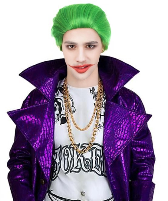 HPO Men's Crown Prince Joker Green Wig, Premium Breathable Capless Cap, HM-045A