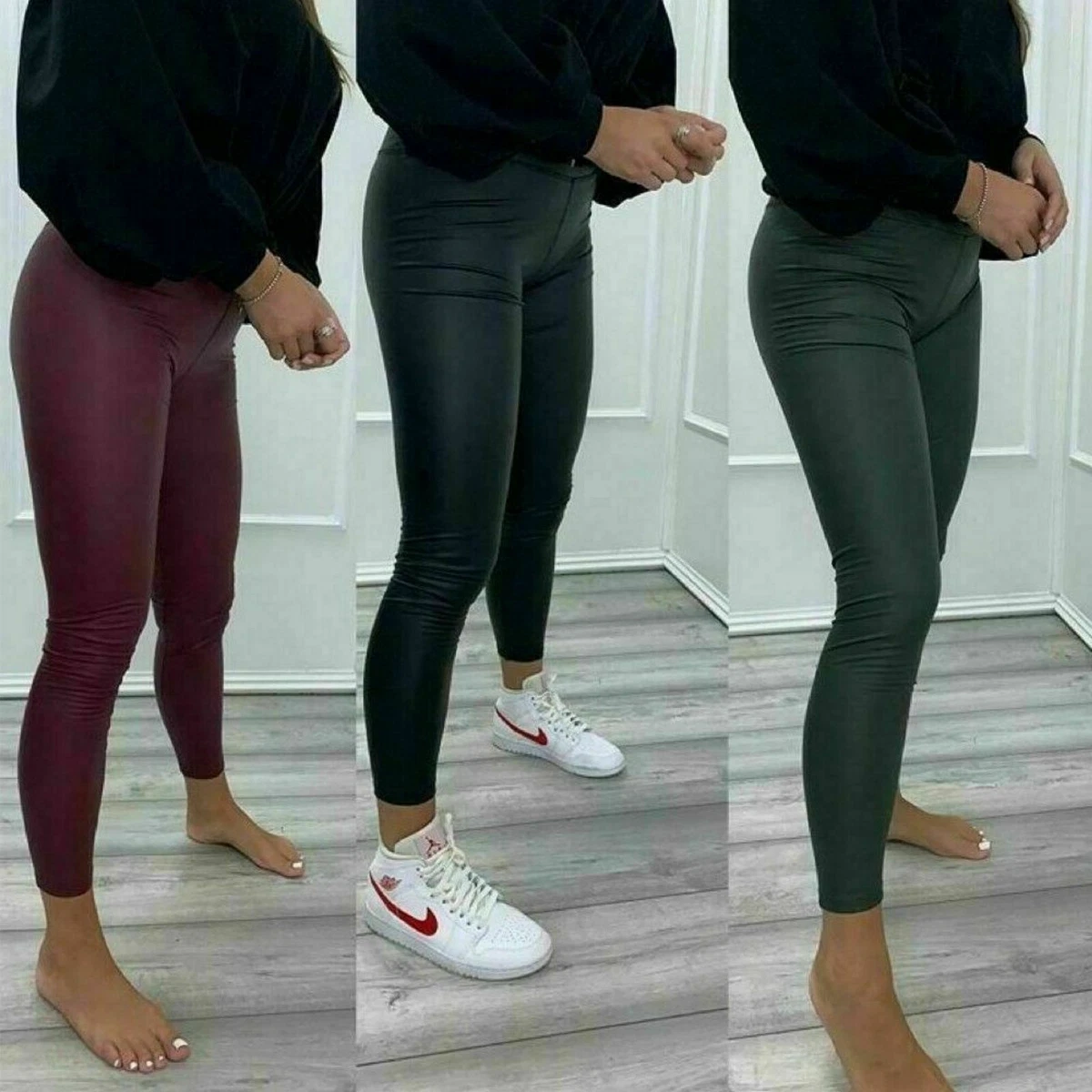 Ladies Womens Wet Look PU Faux Leather Leggings Skinny High Waist Slim fit  Pant