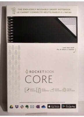 NEW Rocketbook CORE Smart Reusable Notebook Executive Size 6x8.8'' - 36 pgs Black