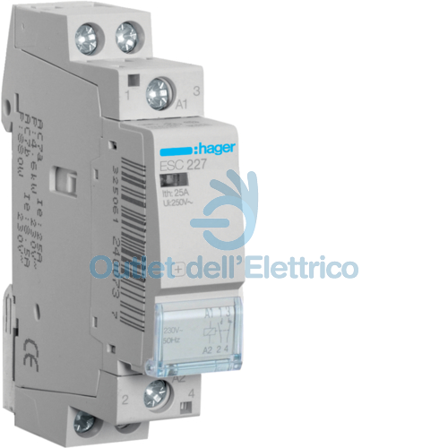 HAGER ESC227 CONTATTORE ECO 1NA+1NC 230VAC 25A 1M
