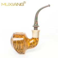 MUXIANG Briar Wooden Freehand Tobacco Pipe Vulcanite Stem Smooth Pipe Contrast