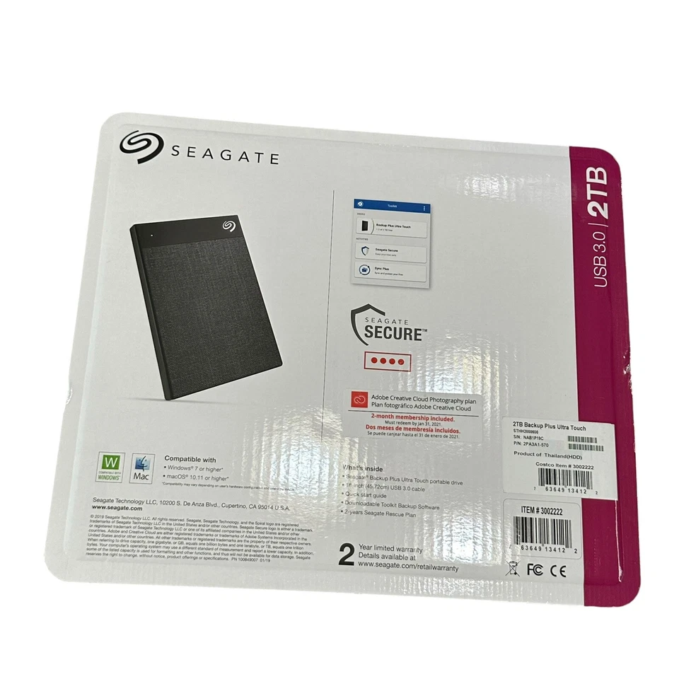 Seagate Backup Plus 2 TB,External STHH2000600 Hard Disk Drive NEW In Package  - Image 2 of 2