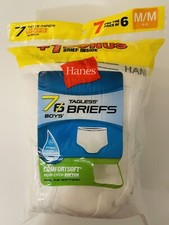 Hanes Boys' TAGLESS White Briefs 7-Pack Includes 1 Free Bonus Brief M/M 10-12