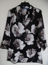 Womens Simply Vera Wang Brown Floral prints  Open Back Boho Tunic Shirt Top Sz S