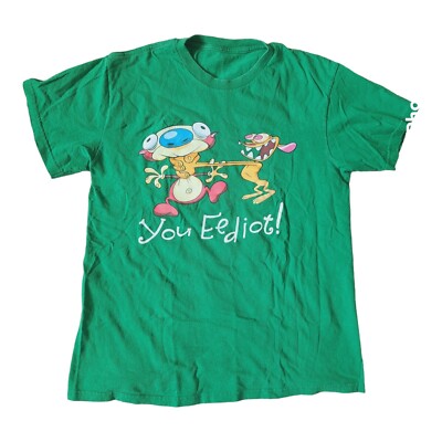 Nickelodeon Ren & Stimpy You Eediot Graphic Green T Shirt Size Medium Unisex 