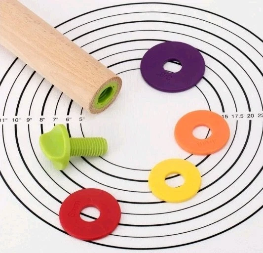 Rolling Pin with Thickness Rings and Pastry Baking Mat, 13.6" Adjustable Wood...