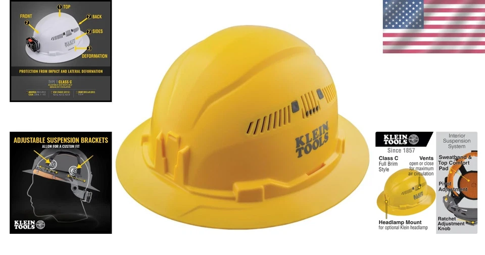 Sombrero duro ligero ventilado compatible con ANSI - ala completa y flujo de aire ajustable Foto 2 de 4