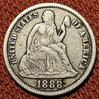 1888 S Seated Liberty Dime 10C Silver Coin VF 90% Silver Nice Coin