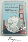 2018-S Proof American Silver Eagle NGC PF69, Golden Gate Bridge Slab