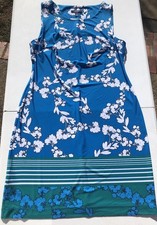 New Chaps Form Fitting Vibrant Blue With Bold White Flowers Womens Dress Sz 10