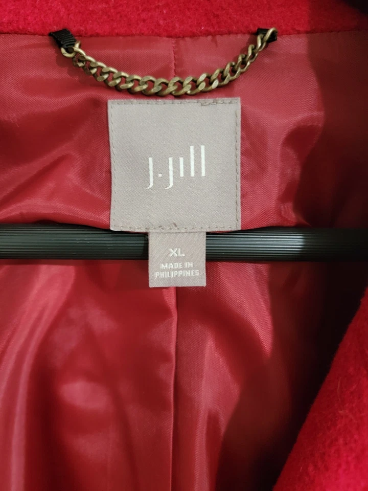Casaco feminino J Jill lã ervilha tamanho XL cereja vermelho bolsos botão outono inverno forrado - Imagem 4 de 4