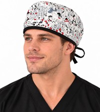 Classic Surgical Scrub Cap - Playful Puppies Dogs with Black Ties