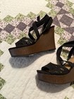 indigo rd. Women’s Black Faux Suede Laser Cut Wedge Sandals Ankle Strap 6 — photo 3