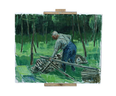 Robert Leepin - Ölbild auf Leinwand signiert - Waldszene mit Bauer Gemälde